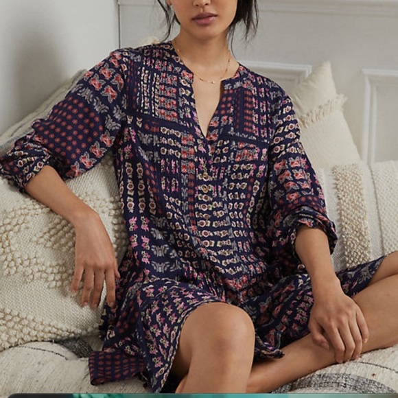 pintucked lounge dress anthropologie - Picture 1 of 5